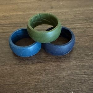 Silicone Ring Trio in Olive Green, Navy, and Dark Blue